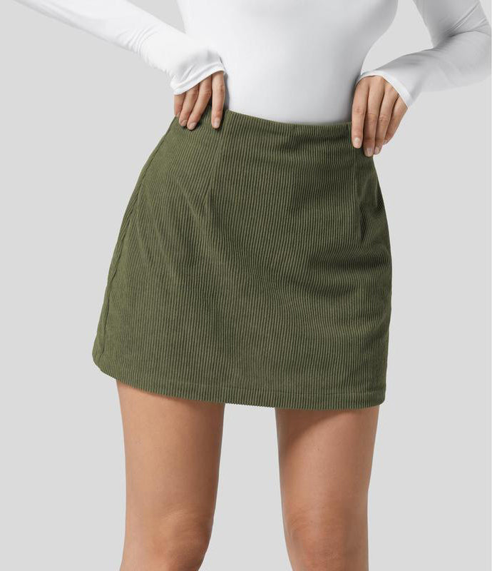 2-in-1 High-Waisted Corduroy A-Line Skirt