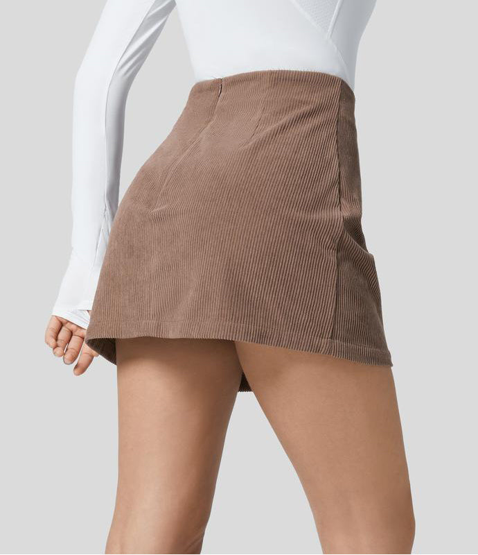 2-in-1 High-Waisted Corduroy A-Line Skirt