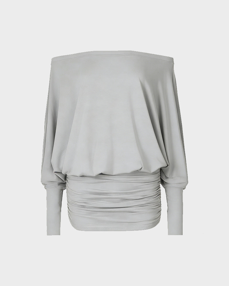 Sheer Ruched Off-Shoulder Mini Dress – Long Sleeve Party Style