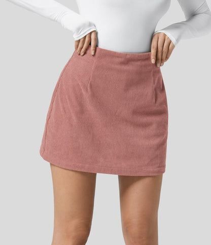 2-in-1 High-Waisted Corduroy A-Line Skirt