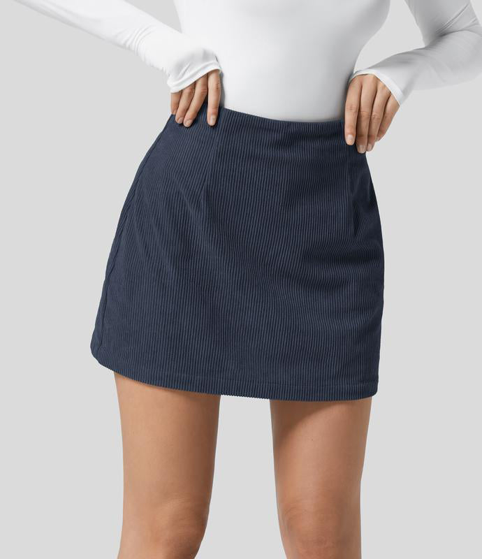 2-in-1 High-Waisted Corduroy A-Line Skirt