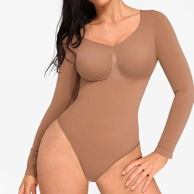 Seamless Long Sleeve Thong Bodysuit