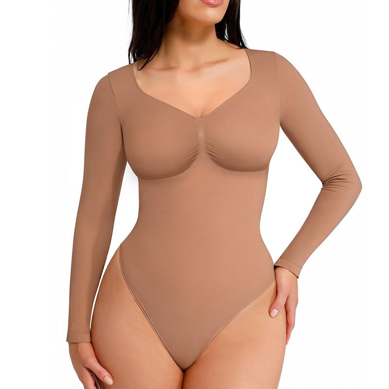 Seamless Long Sleeve Thong Bodysuit