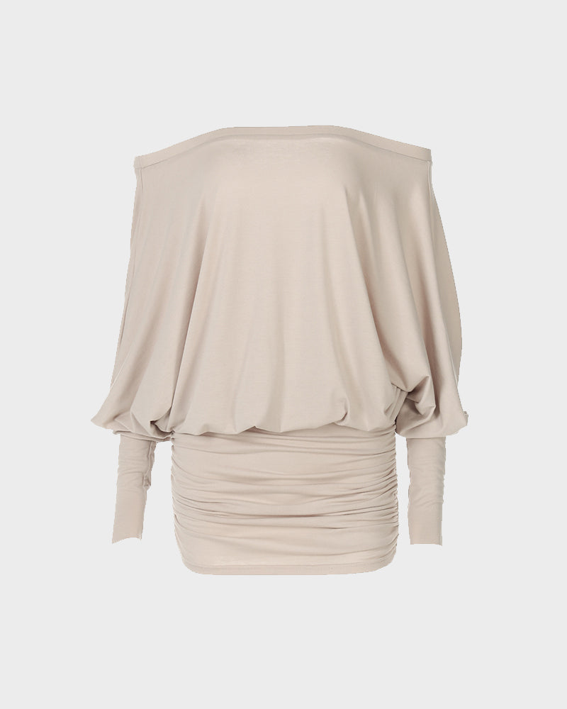 Sheer Ruched Off-Shoulder Mini Dress – Long Sleeve Party Style