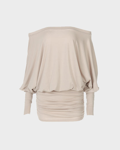Sheer Ruched Off-Shoulder Mini Dress – Long Sleeve Party Style