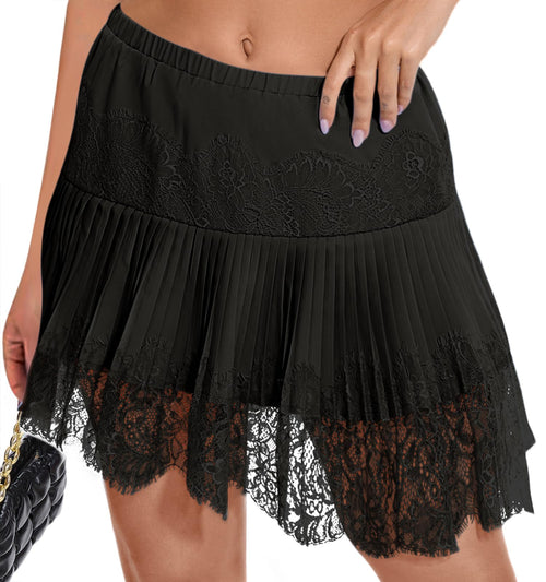 Trendy Lace Pleated Mini Skirt
