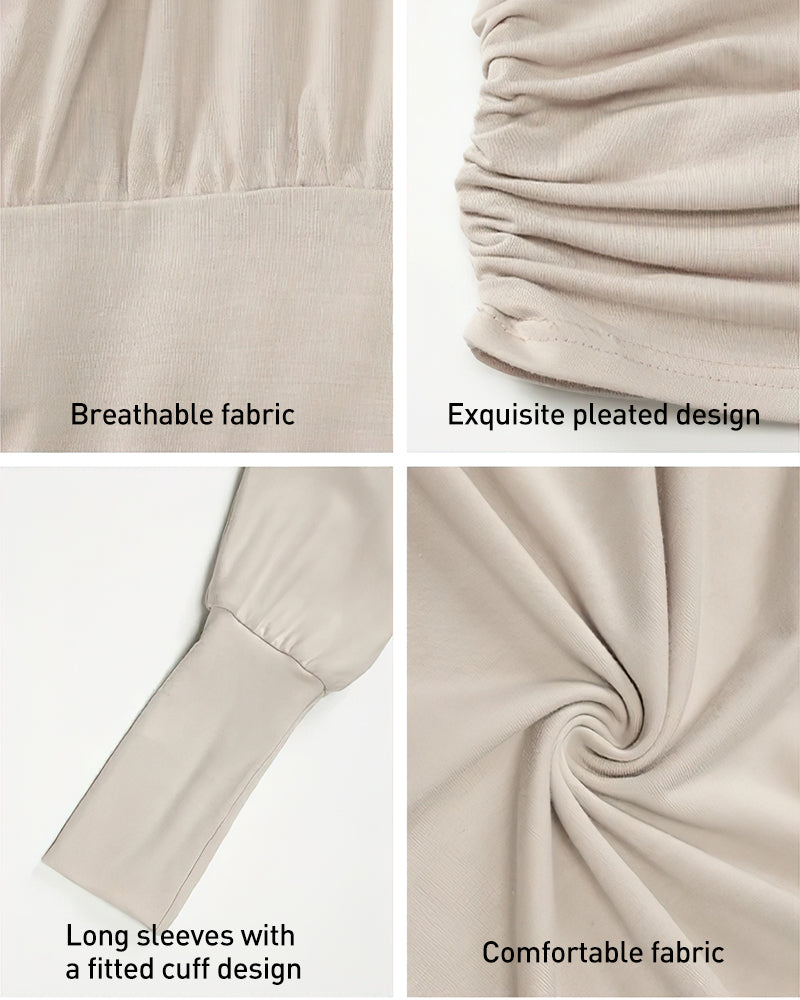 Sheer Ruched Off-Shoulder Mini Dress – Long Sleeve Party Style