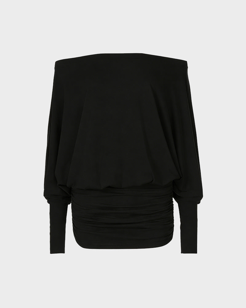 Sheer Ruched Off-Shoulder Mini Dress – Long Sleeve Party Style