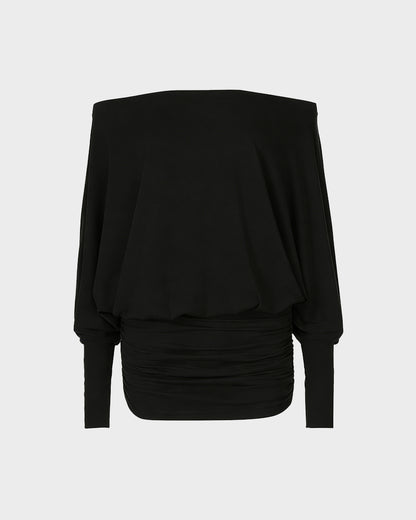 Sheer Ruched Off-Shoulder Mini Dress – Long Sleeve Party Style