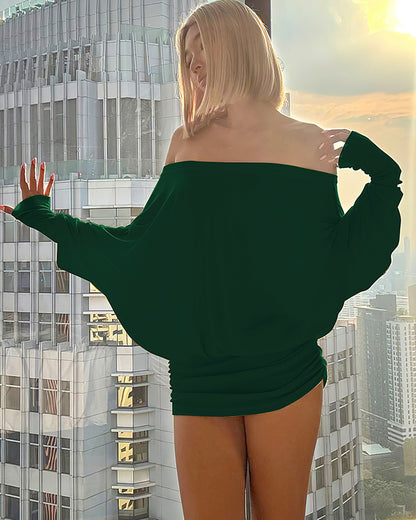 Sheer Ruched Off-Shoulder Mini Dress – Long Sleeve Party Style