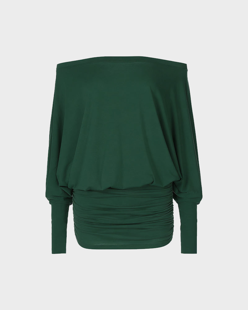 Sheer Ruched Off-Shoulder Mini Dress – Long Sleeve Party Style