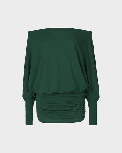 Sheer Ruched Off-Shoulder Mini Dress – Long Sleeve Party Style