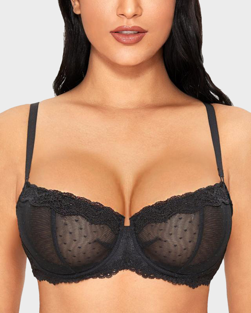 Lace Underwire Unlined Sheer Demi Balconette Bra
