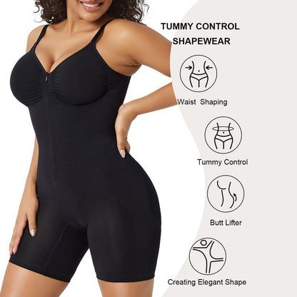Tummy Control Bodysuit — Zip-Up, Stretch & Breathable Shapewear