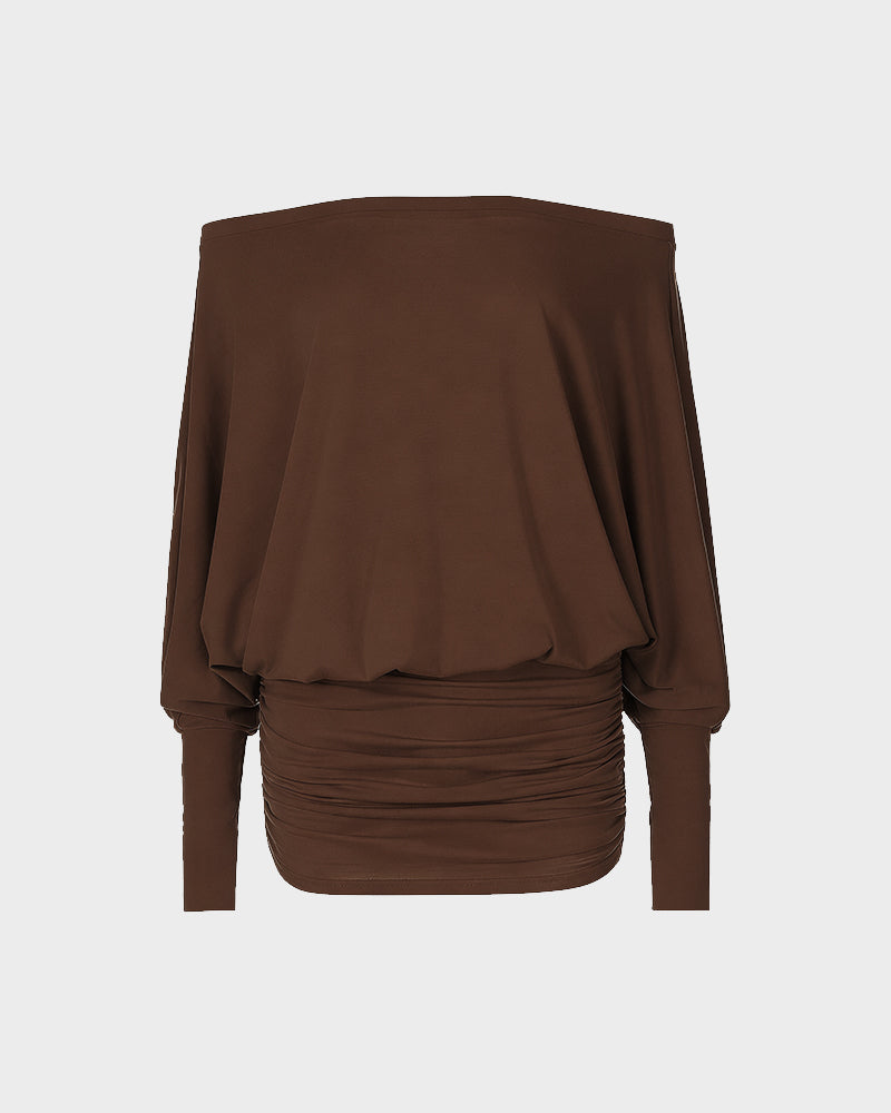 Sheer Ruched Off-Shoulder Mini Dress – Long Sleeve Party Style