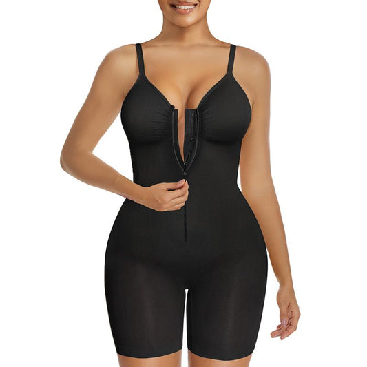 Tummy Control Bodysuit — Zip-Up, Stretch & Breathable Shapewear