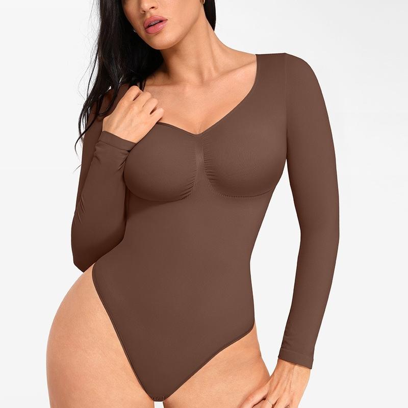 Seamless Long Sleeve Thong Bodysuit