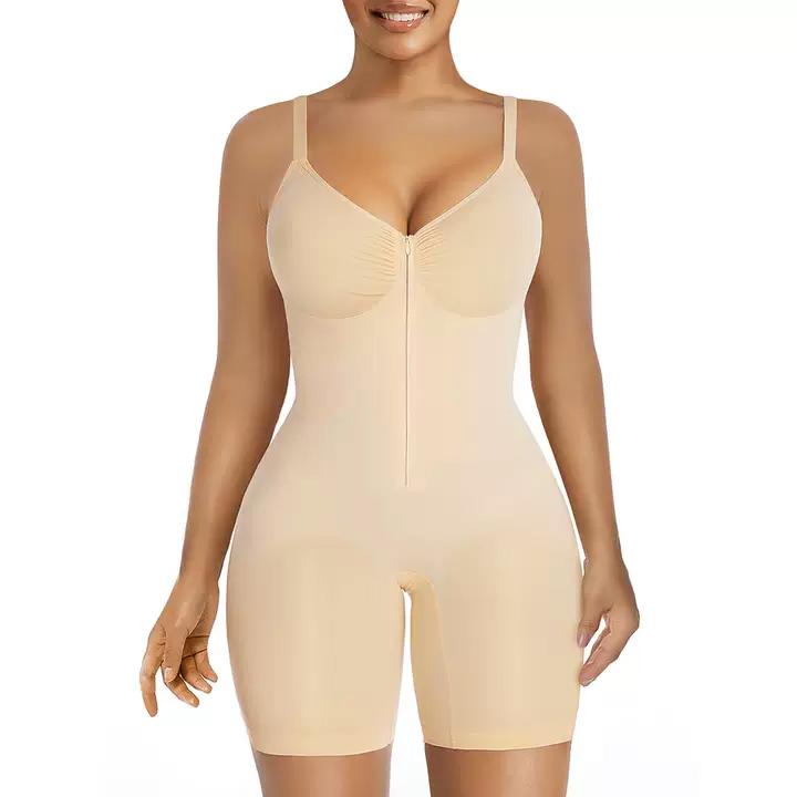 Tummy Control Bodysuit — Zip-Up, Stretch & Breathable Shapewear