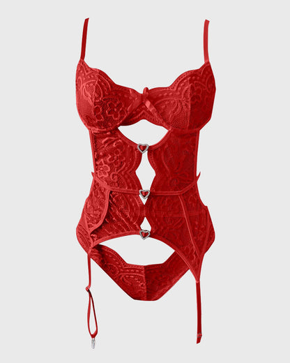 Sexy Floral Lace Babydoll Lingerie Set with Garter