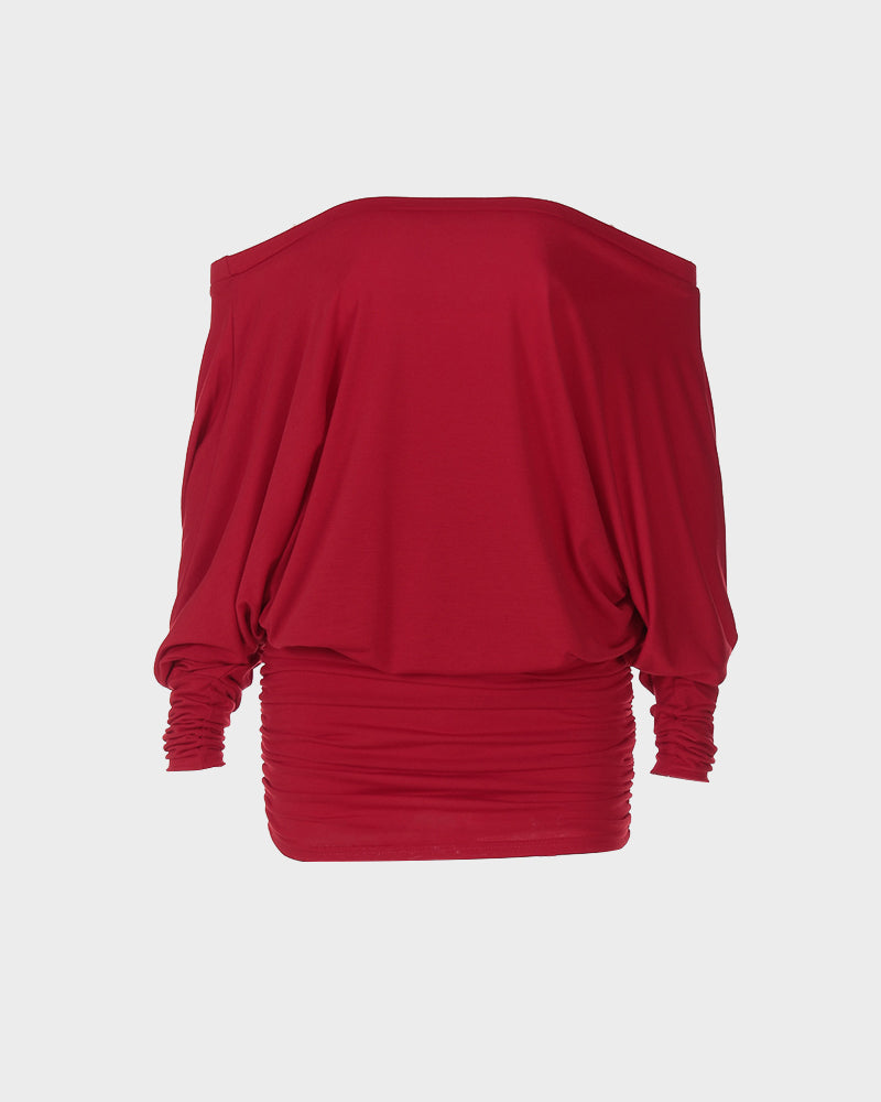 Sheer Ruched Off-Shoulder Mini Dress – Long Sleeve Party Style